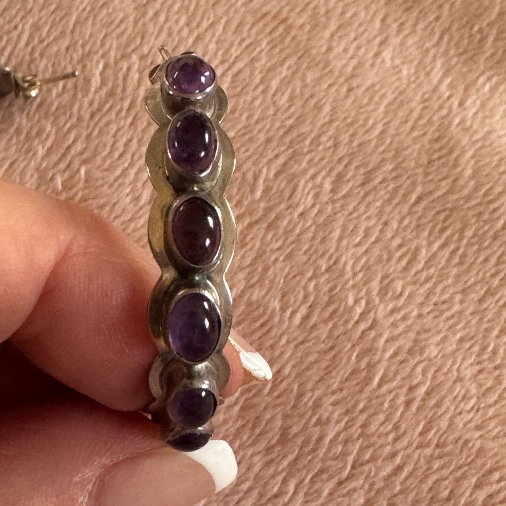Nakai Sterling Silver Amethyst Hoop Earrings Navajo Southwestern Purple Stone - Picture 5 of 8